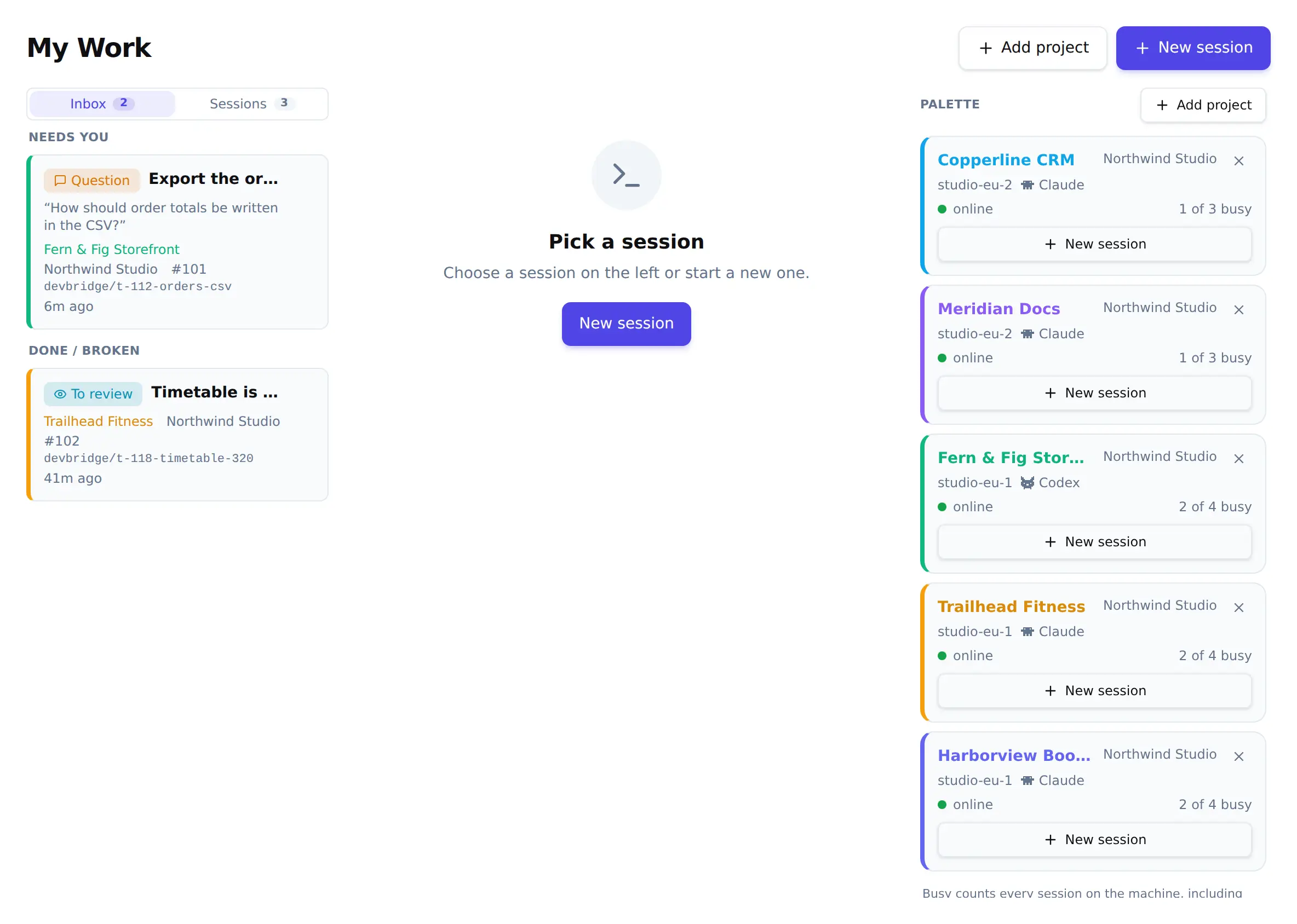 Start with who needs you – The Inbox is not a list of everything. It is the sessions that stopped and are waiting on a person – with the sentence that stopped them.