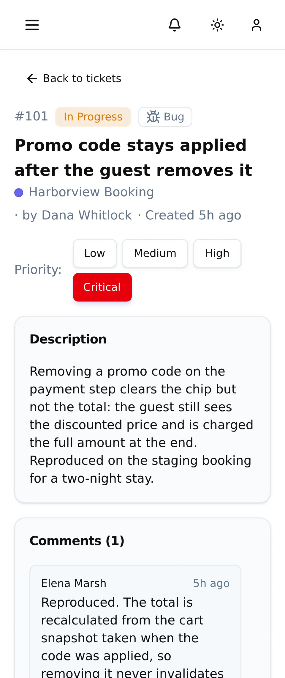 A client you have given portal access watches the status change there. Nobody wrote the “we’re on it” email, because nobody had to.